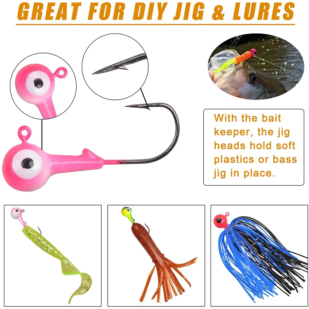 Anzuelo de pesca con cabeza de plantilla de manivela, cebo de plantilla inoxidable de alto carbono para cebos blandos, lubina, trucha, 50 piezas, 40 piezas, 30 piezas - imagen 4