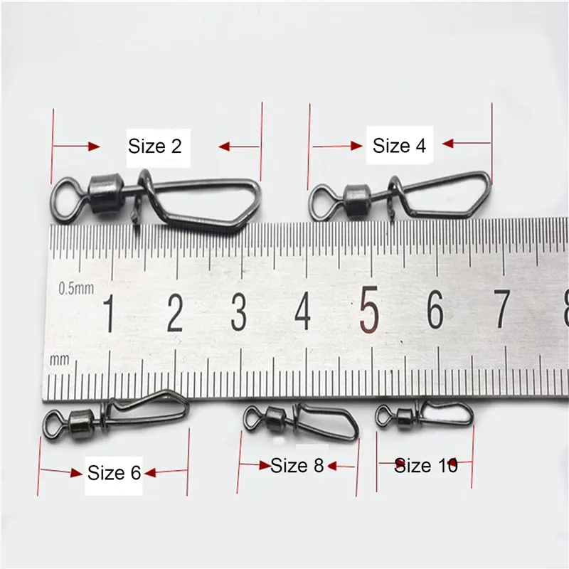 1000 piezas 2 #   4 #   6 #   8 # 10 #   Conector giratorio de rodamiento de pasador de pesca a presión de acero inoxidable para accesorios de aparejos de señuelo de anzuelo - imagen 4