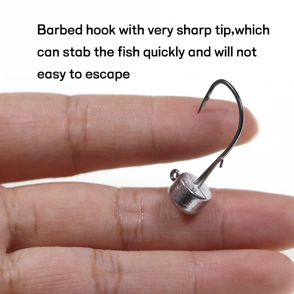 Bimoo-anzuelo con cabeza plomada, forma cilíndrica, Clip colgante, gusano suave, anzuelo para percha de lubina, 10 Uds., 1,5g/2,5g/3,5g/4,5g - imagen 5