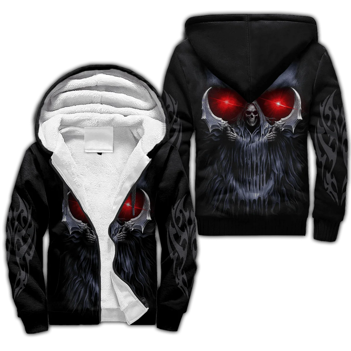 Reaper cráneo con alas de Ángel 3D impreso invierno más grueso cremallera Sudadera con capucha Unisex Casual Abrigo con capucha chándal chaqueta de lana cálida JH09 - imagen 5