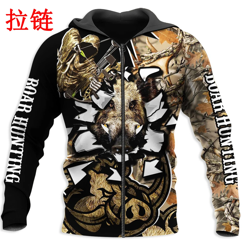 Sudaderas con capucha para hombre con estampado 3D de camuflaje de caza de jabalí, ropa de calle Harajuku, Jersey informal Unisex, chaqueta de otoño, chándales KJ0131 - imagen 3