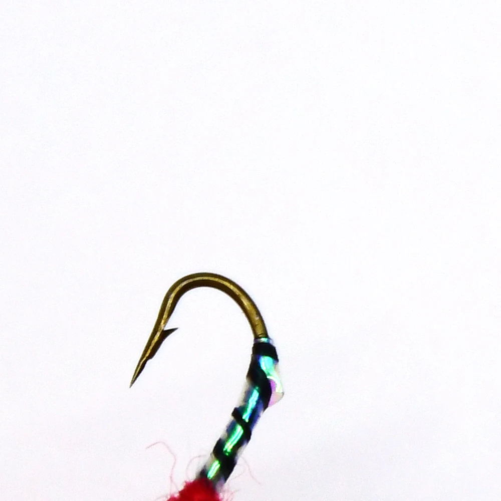 MNFT 10PCS 10 #    Señuelos de trucha mosca insecto rojo verde intermitente cebra paracaídas larva ninfas - imagen 3