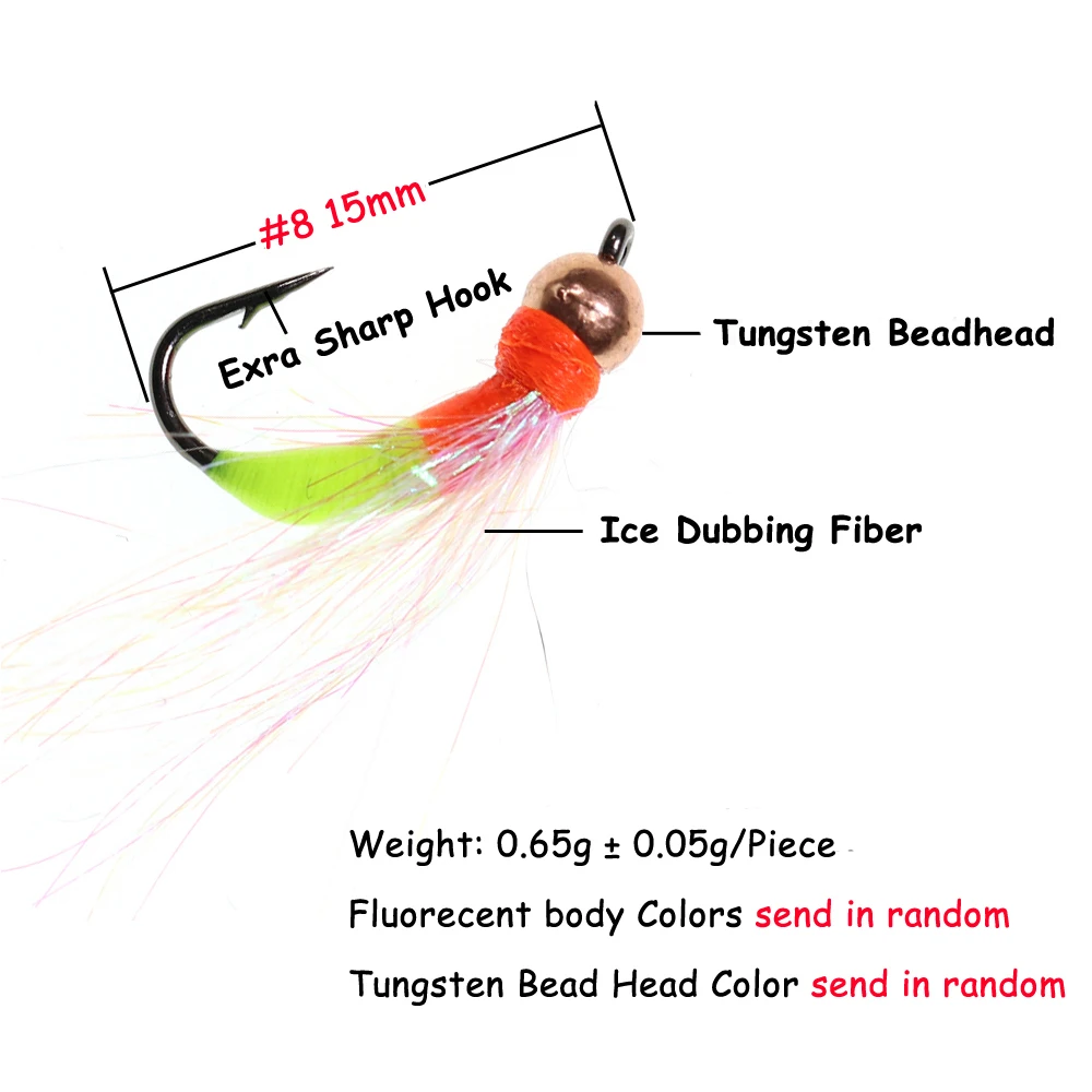 Bimoo 6 piezas 8 # Señuelos de pesca blancos para trucha, cebo fluorescente de hundimiento rápido con cabeza de cuentas ponderada, para pesca en hielo, trucha - imagen 5