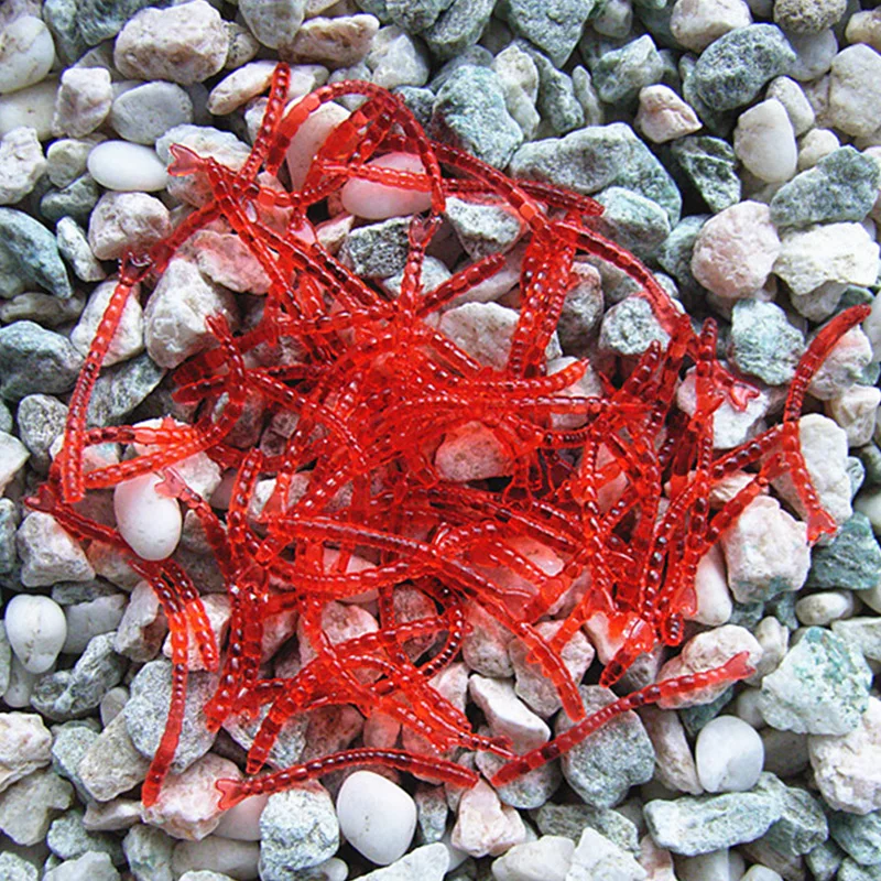 Cebo suave de gusano rojo realista, señuelo de pesca de silicona con olor a pescado, camarón, fácil brillo, Isca, cebo Artificial para lubina, carpa, Tilapia, 2cm