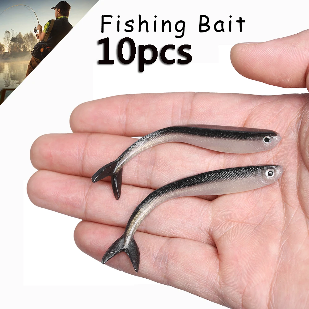 Señuelo de pez suave de silicona, Tiddler plateado, sábalo de goma suave para perca, Lucio, trucha, Wobblers, herramienta de pesca de Takcle, 10 piezas