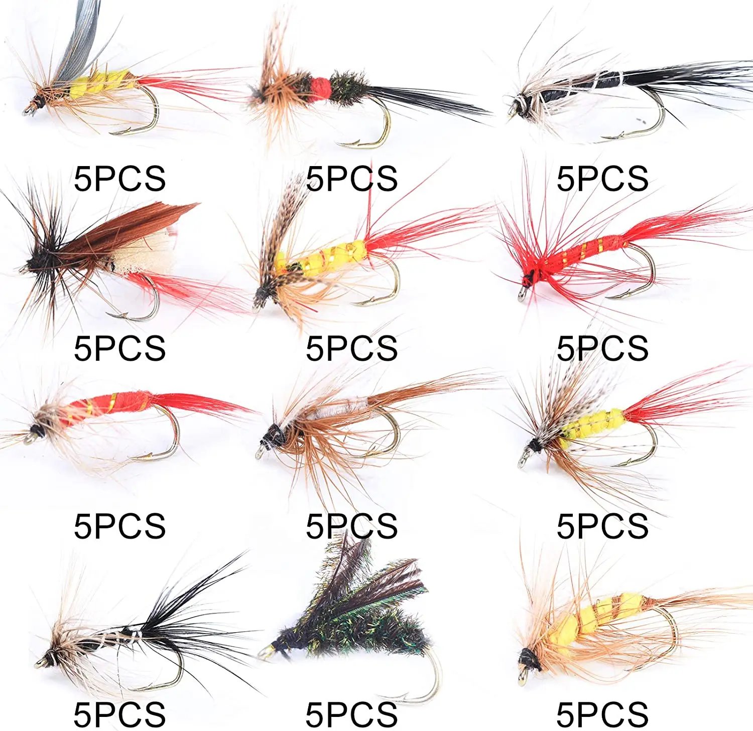 Surtido de moscas de pesca con mosca Maximumcatch 120 piezas: serpentina, seca, ninfa, mosca húmeda, # 2- # 14, Señuelos de pesca con señuelos de trucha - imagen 4