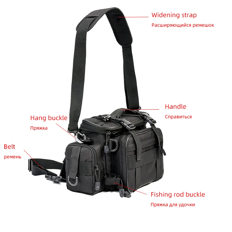 Bolsa de pesca multifunción para exteriores, bolso de hombro de gran capacidad, aparejos de pesca, bolso de lona, riñonera
