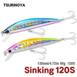 TSURINOYA-señuelo de pesca de mar que se hunde, pececillo grande duro, 120mm, 40g, DW37, cebo duro de pesca en barco de alta resistencia, Wobbler de agua salada