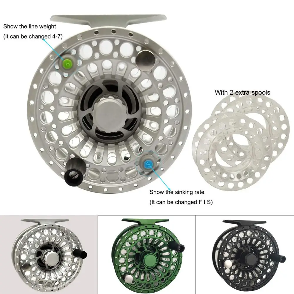 Aventik-carrete de mosca de aluminio 5/6 mecanizado CNC, Cassette ecológico con dos carretes adicionales