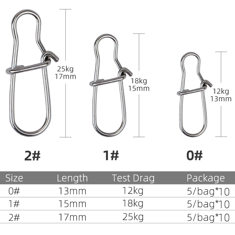 TSURINOYA-broches de pesca de acero inoxidable, 50 piezas, sujetlock, Pin de seguridad, conector, accesorios, aparejos para señuelos, anzuelos - imagen 5