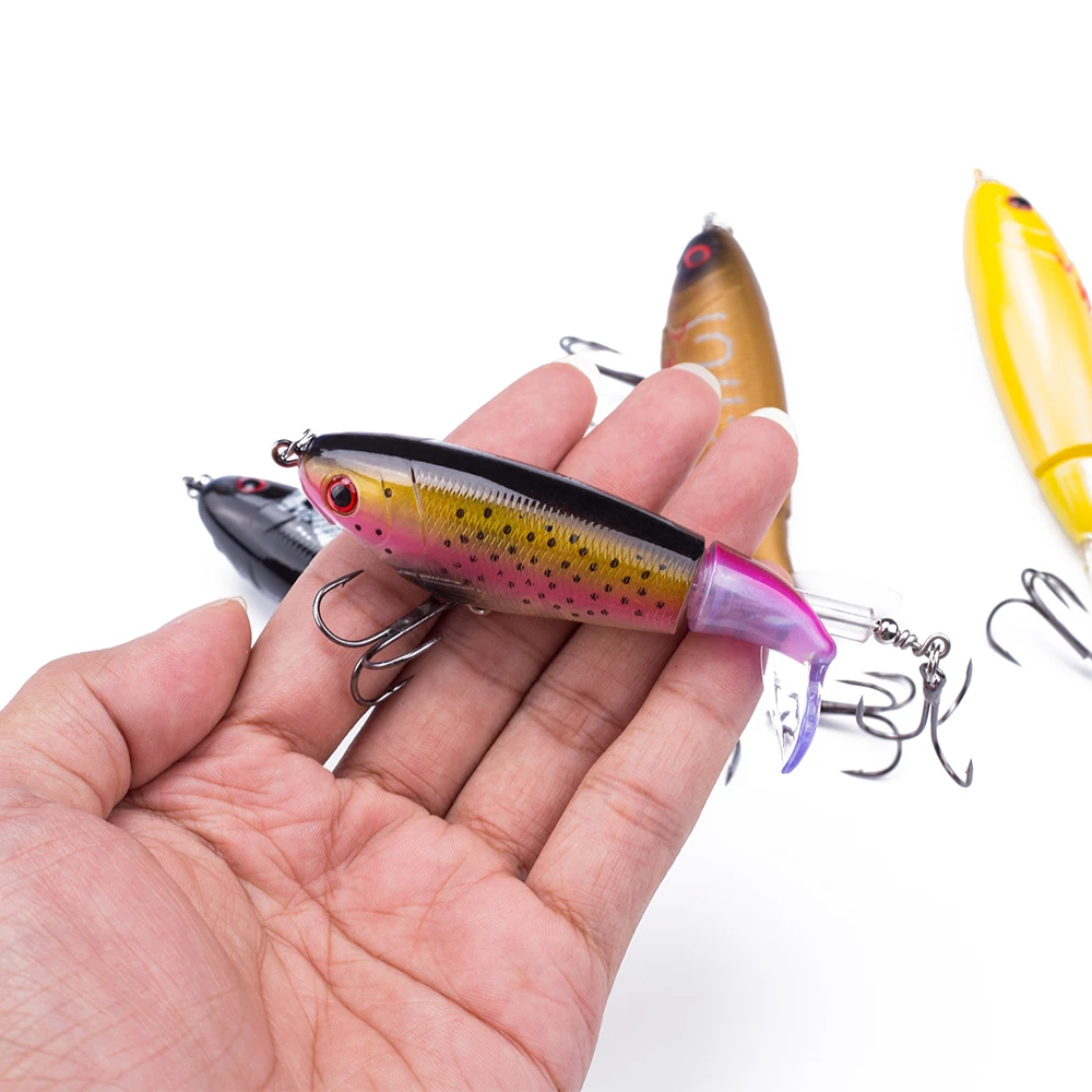 Hanlin-señuelo de pesca Whopper Plopper, 1 piezas, 11cm/17g, cebo duro giratorio, cola suave, aparejos de pesca de lubina - imagen 3
