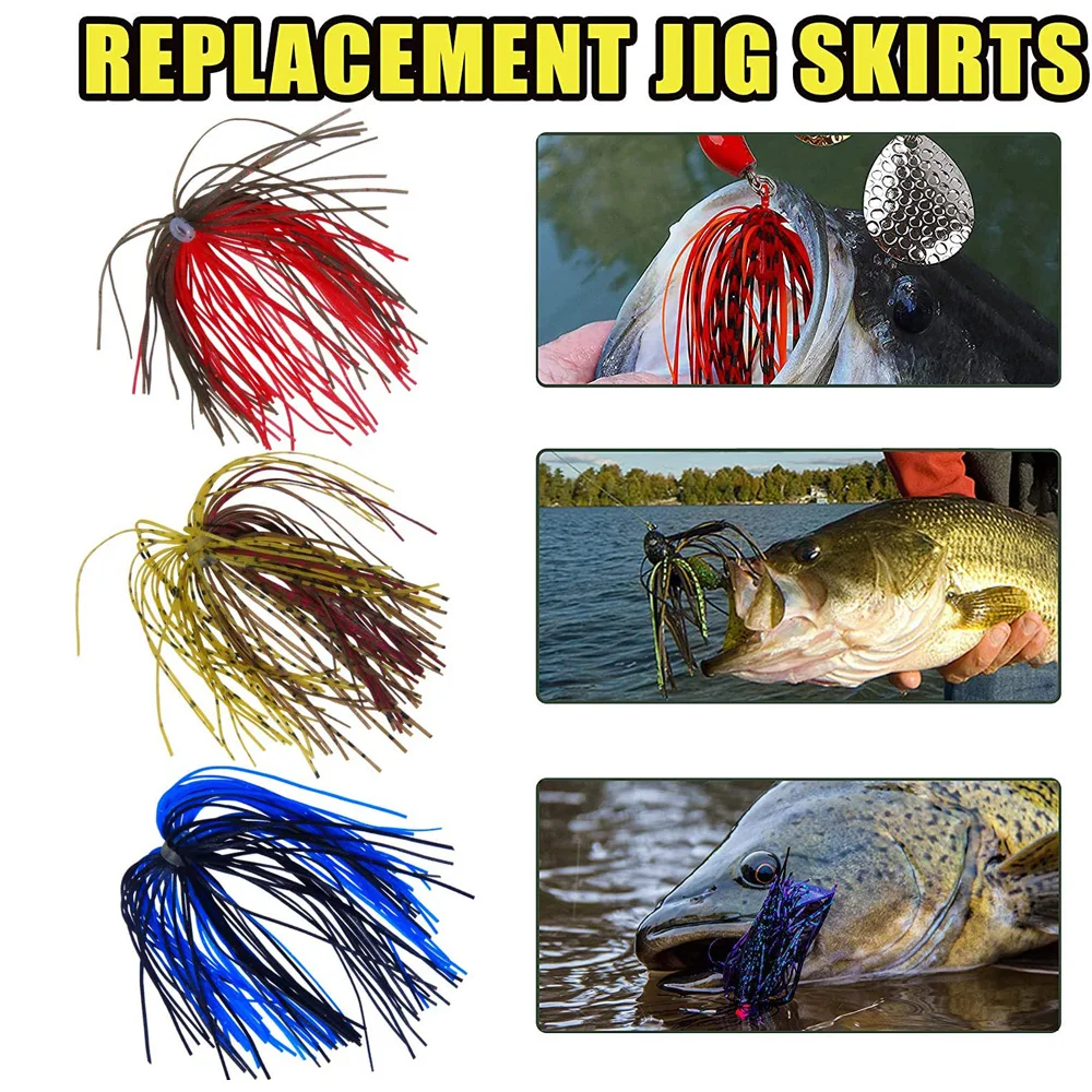 Faldas de plantilla de silicona para Pesca, Señuelos de goma con cabeza de plantilla, 50 hebras, cebos giratorios, Buzzbaits, cuchara, accesorios de cebo, 18 piezas - imagen 5