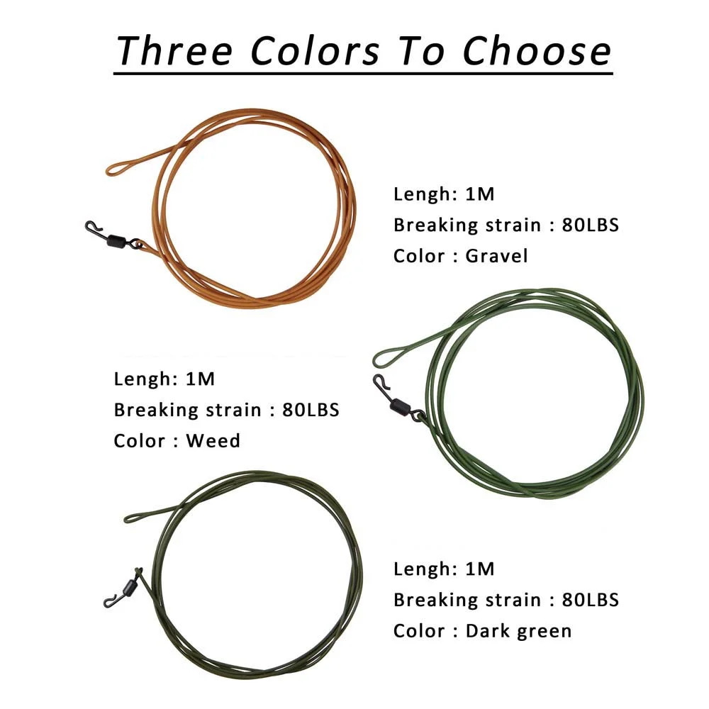 Línea de guía de pesca de carpa, líder de alambre de fluorocarbono fuerte con aparejos giratorios de cambio rápido, 1 pieza, 1M, 80lb - imagen 2