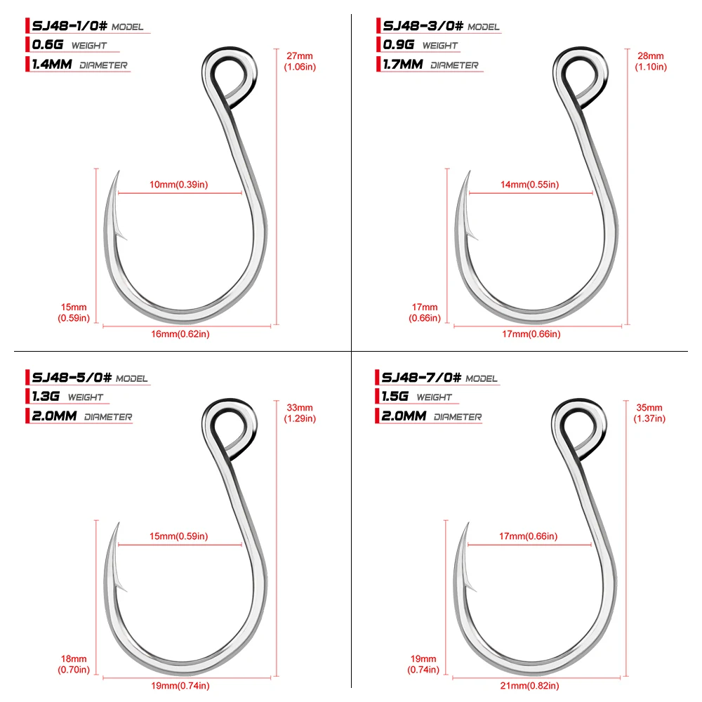 PROBEROS 20 piezas 2 # -4 # -6 # -1/0-11/0 anzuelo de Jigging de acero rico en carbono anzuelo de pesca grande anzuelo de pesca de ojo grande de agua salada - imagen 5