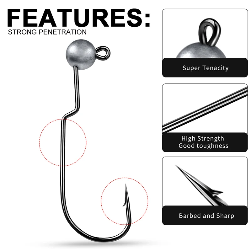 VALHALLA-anzuelos de acero al carbono con púas, señuelo de gusano para pesca, 100 unids/lote, 1G-1,8g-2,5G-3,5g - imagen 3