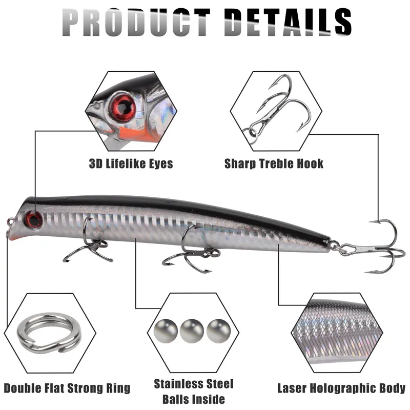 Señuelo de pesca de lubina, cebo Artificial Wobbler duro para lubina, Lucio, trucha, 6 piezas - imagen 3