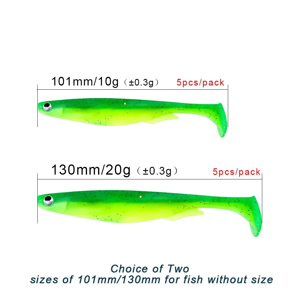 FTK 5 uds señuelo de pesca suave Spark Shad 3D Eye señuelo suave 101mm 130mm Wobblers cebo de silicona cola en T para lubina - imagen 2