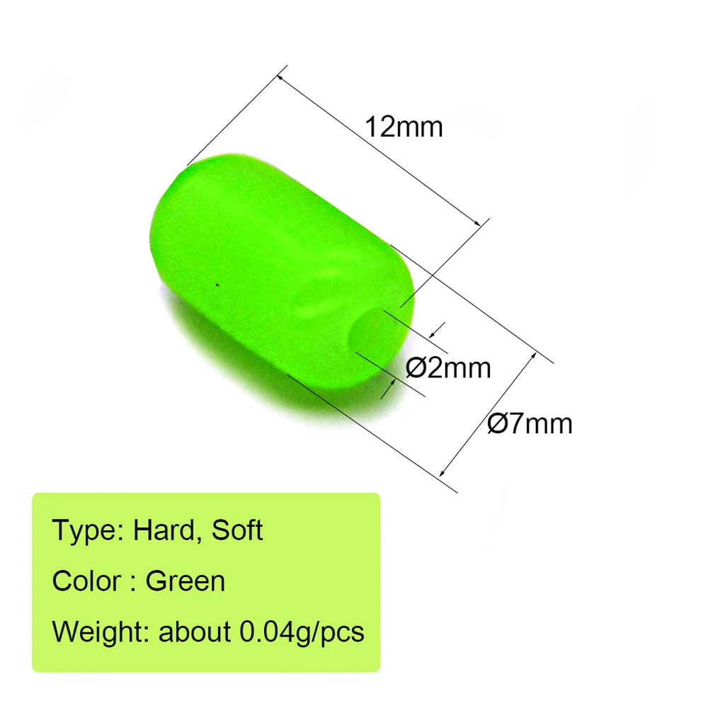 MNFT 200 Uds 7X12mm cuentas cilíndricas verdes brillantes cuentas de pesca luminosas de plástico duro/suave accesorios de aparejos de pesca - imagen 2