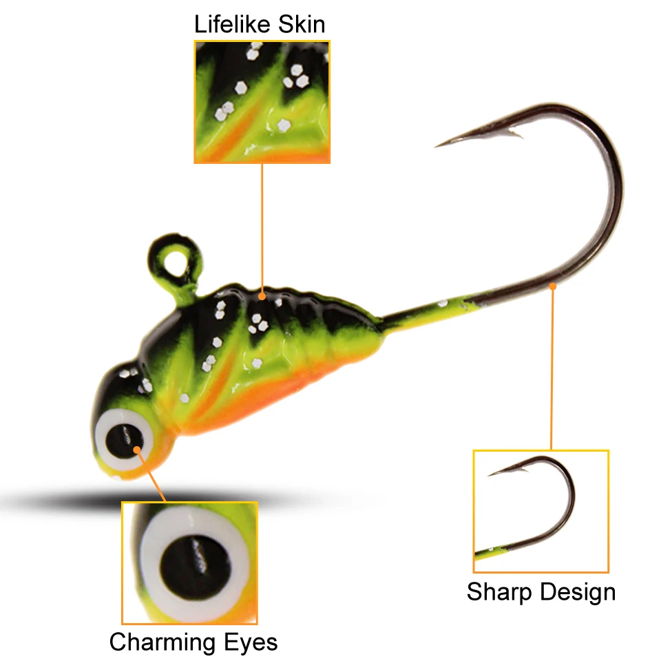Señuelo de pesca en hielo, anzuelo de Metal duro, cabeza de plomo, hundimiento, Mini señuelo de pesca en hielo, aparejos de pesca Jigging, 6 piezas, 27MM/2G - imagen 3