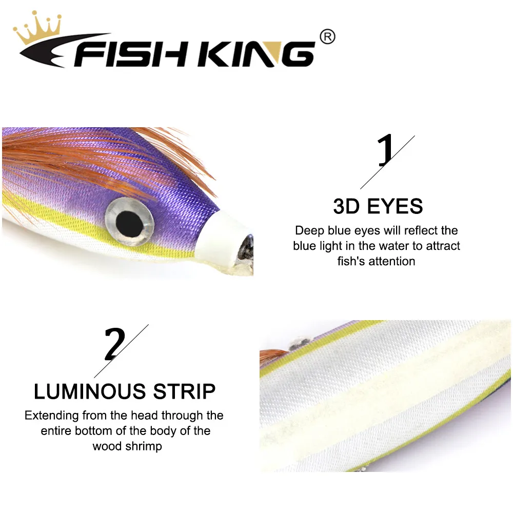 Señuelo luminoso de pesca, anzuelo de calamar Wobblers, anzuelos duros de madera de Camarón, pulpo de mar, ojos 3D, 8cm, 10g - imagen 4