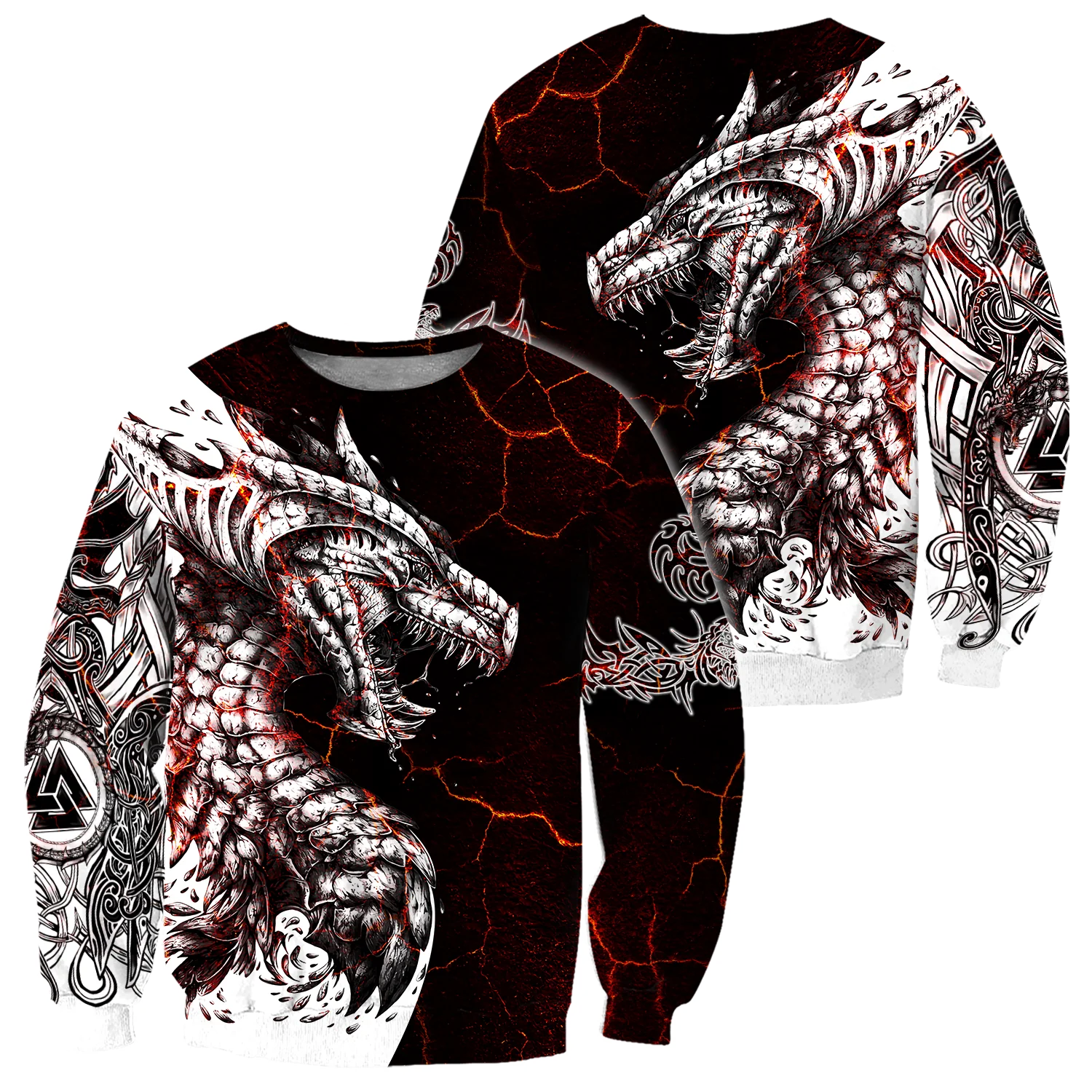Sudadera con capucha para hombre, ropa de calle Unisex de tatuaje en 3D con estampado de dragón blanco y negro, jersey con cremallera, chaqueta informal, chándales KJ0192 - imagen 5