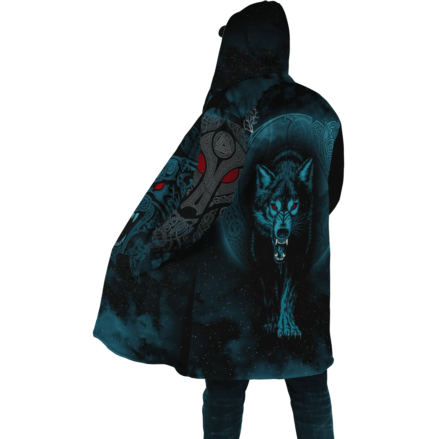 Moda de invierno para hombre capa con capucha León tatuaje Lobo impresión 3D polar grueso cortavientos Unisex Casual capa con capucha cálida DP04 - imagen 3