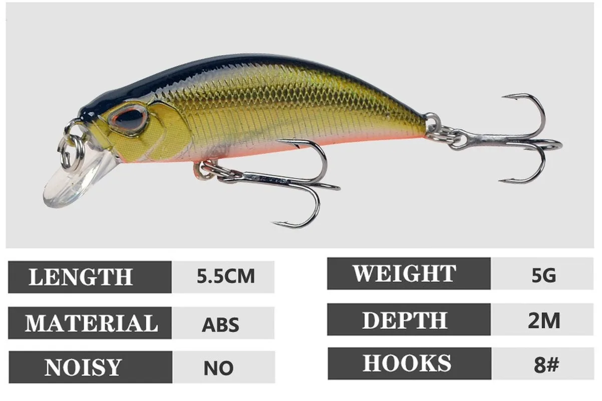 Señuelo de pesca de pececillos de hundimiento lento, cebo duro Artificial Isca, Wobblers, ojos 3D, Crankbait, carpa, aparejos de Lucio, 5,5 cm, 5g, 1 piezas - imagen 3