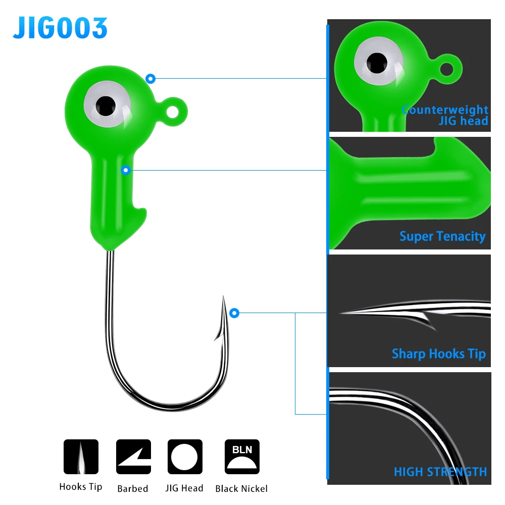 10 unids/lote Jig anzuelos grandes plomo cabeza redonda Señuelos de pesca JIGS HOOKS 1G-2G-4G-5G-7G-10G anzuelo de pesca 5 colores FISHHOOKS - imagen 4