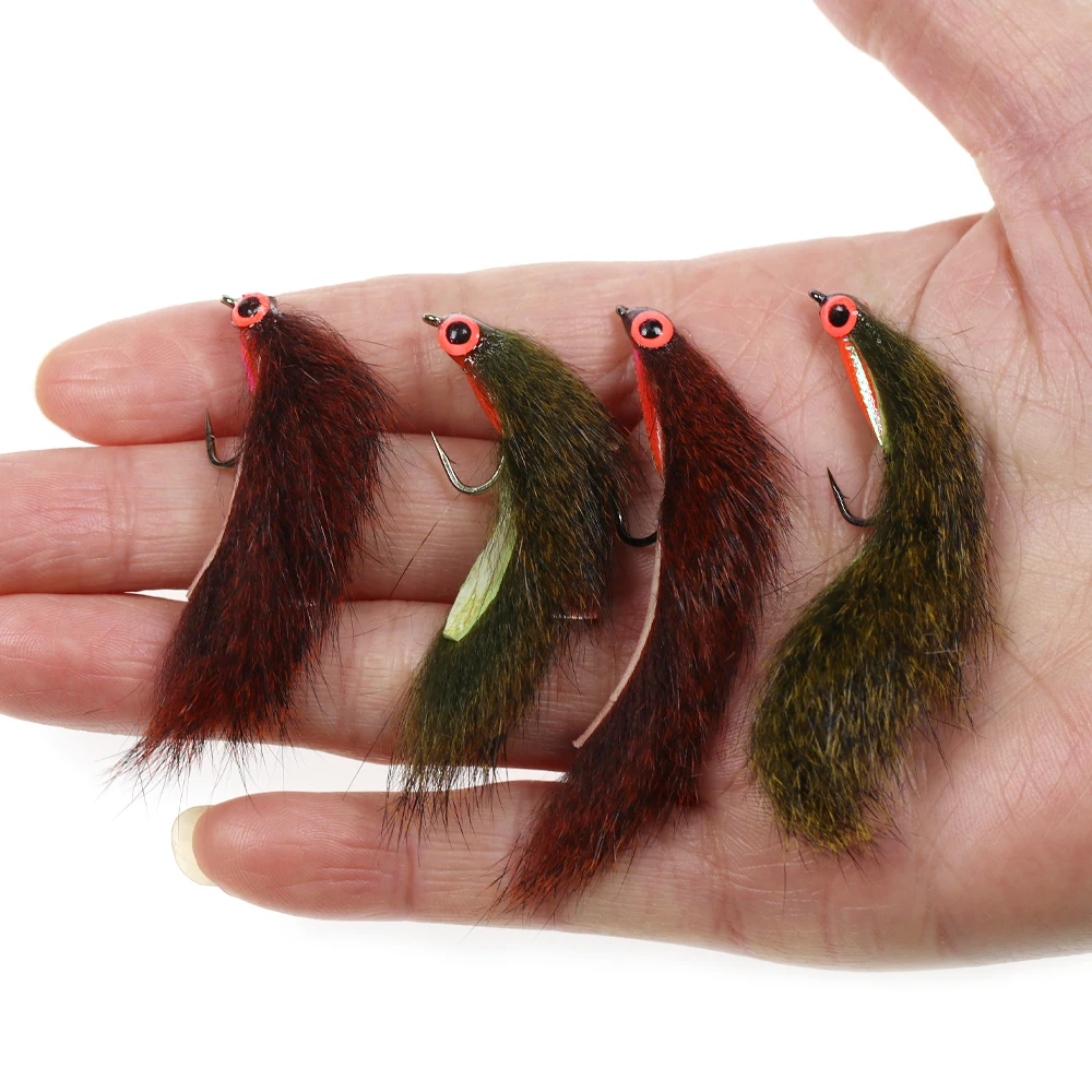 Bimoo 4PCS # 6 # 8 tiras de ardilla UV Zonker Streamer mosca oliva y rojo marrón Steelhead lubina trucha Lucio agua salada señuelo de pesca cebo - imagen 4