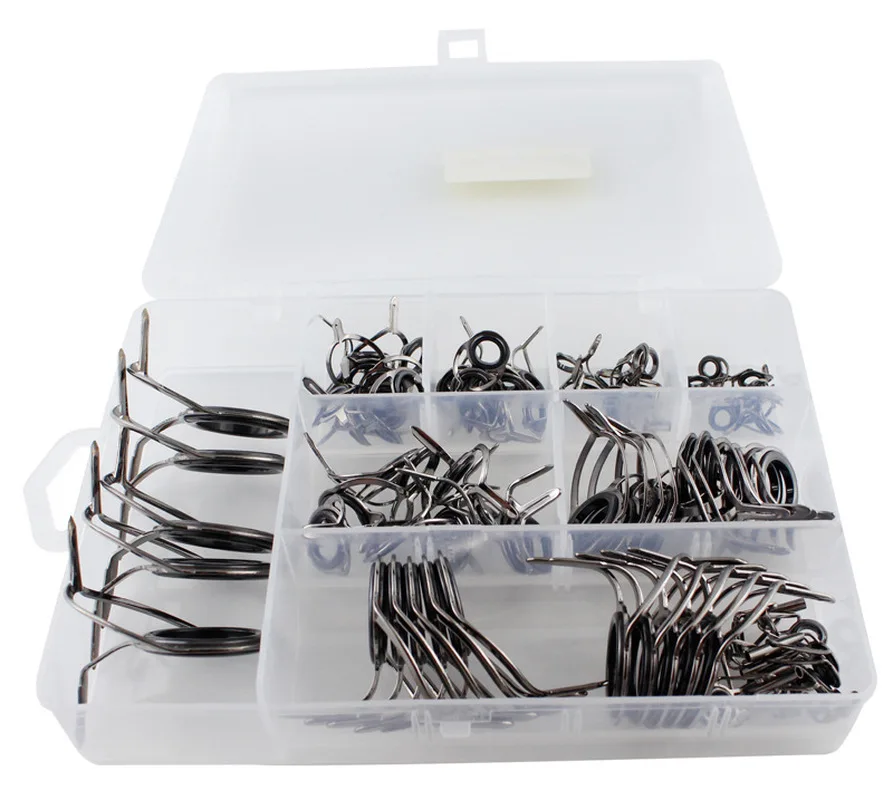 Caña de pescar telescópica, Kit de reparación de 2 patas, punta de guía, anillos de ojo, DIY, aparejos de pesca con caja, 85 unids/caja - imagen 2