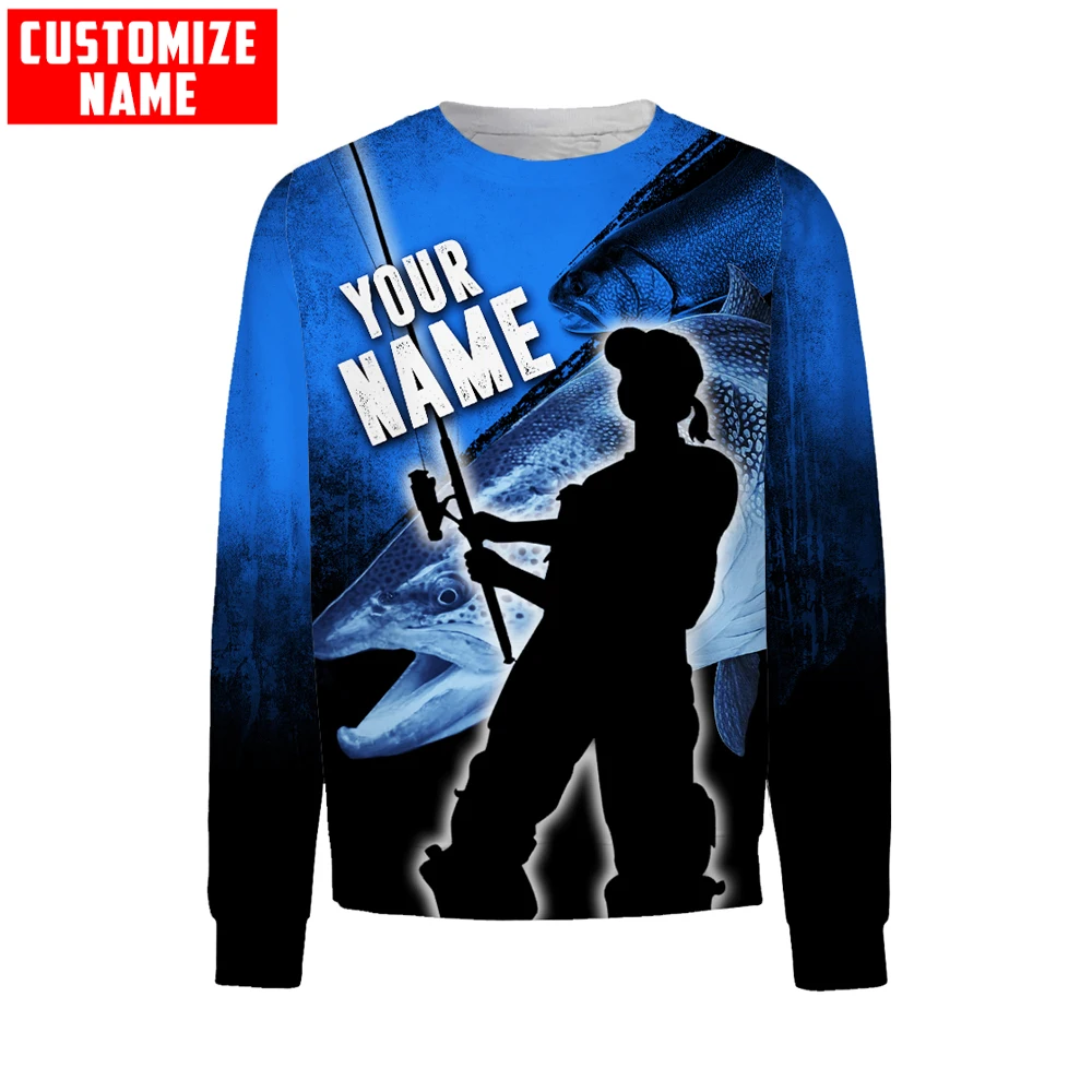 Sudadera con capucha y sudadera con estampado 3D de pesca de trucha y monstruo con nombre personalizado para hombre, sudaderas con capucha con cremallera Unisex, ropa de calle informal KJ804 - imagen 3