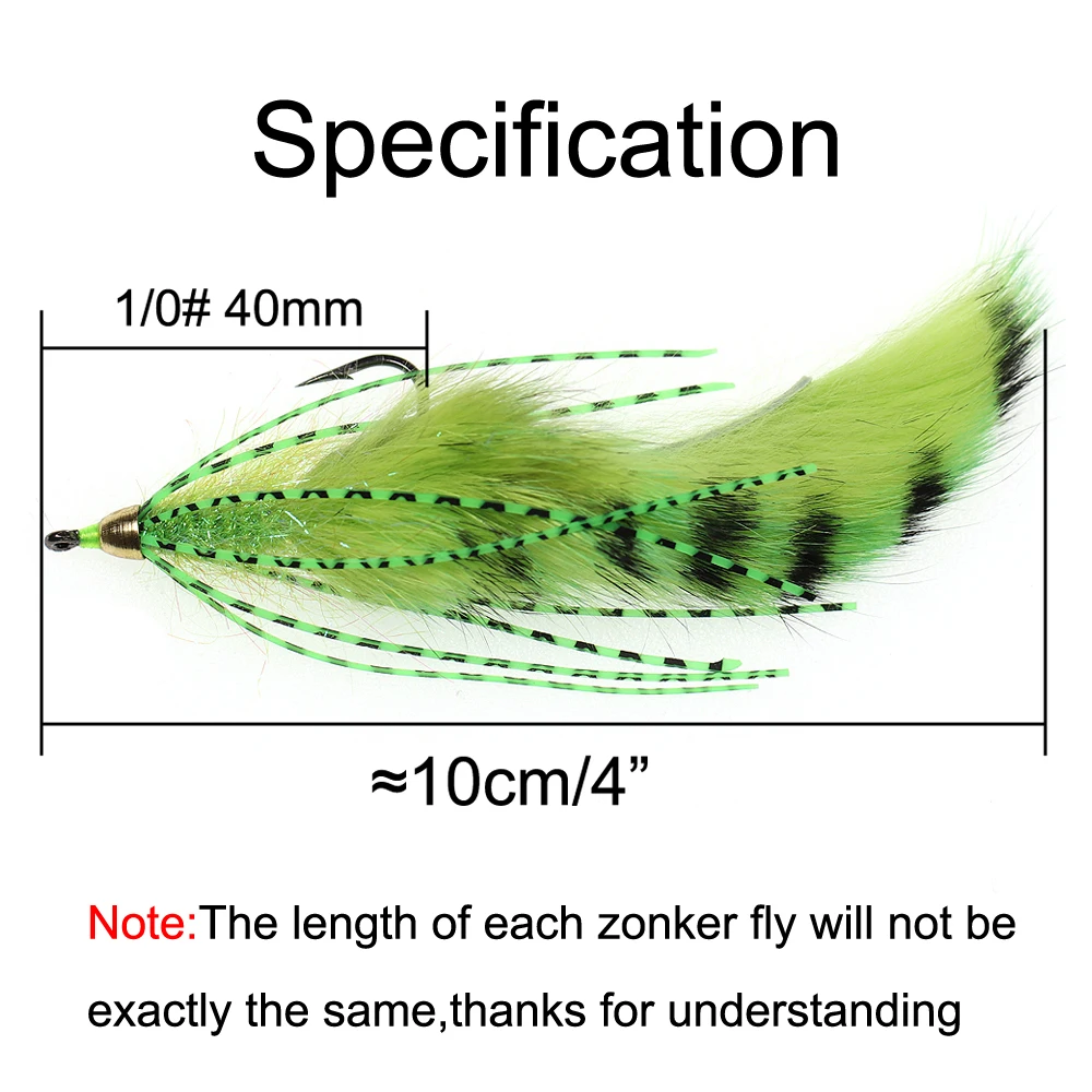 Ellllv 3 piezas # Señuelo de pesca de salmón, Lucio, lubina, latón, conohead Zonker, Streamer, variación de moscas, naranja, blanco y amarillo, 1/0 - imagen 4