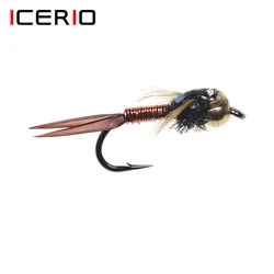ICERIO lugar de pesca con mosca, cabeza de cuentas de cobre rojo, John Nymph, juego de 6 moscas, anzuelo de tamaño 14