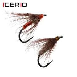 ICERIO 8PCS # 14 oreja de liebre suave Hackle Ninfa alambre de cobre mosca húmeda para trucha marrón trucha arcoíris Grayling Señuelos de pesca