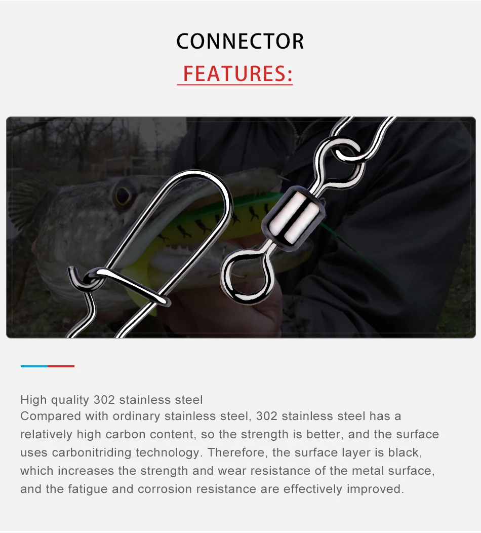 Conector pin MEREDITH para pesca de lucio con rodamiento giratorio