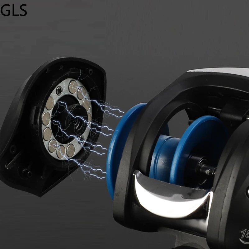 GLS-carrete de plástico rojo/azul 2024: 1, sistema de freno magnético de arrastre máximo, carrete de fundición de rueda de pesca, 8kg, invierno, 7,2 - imagen 5