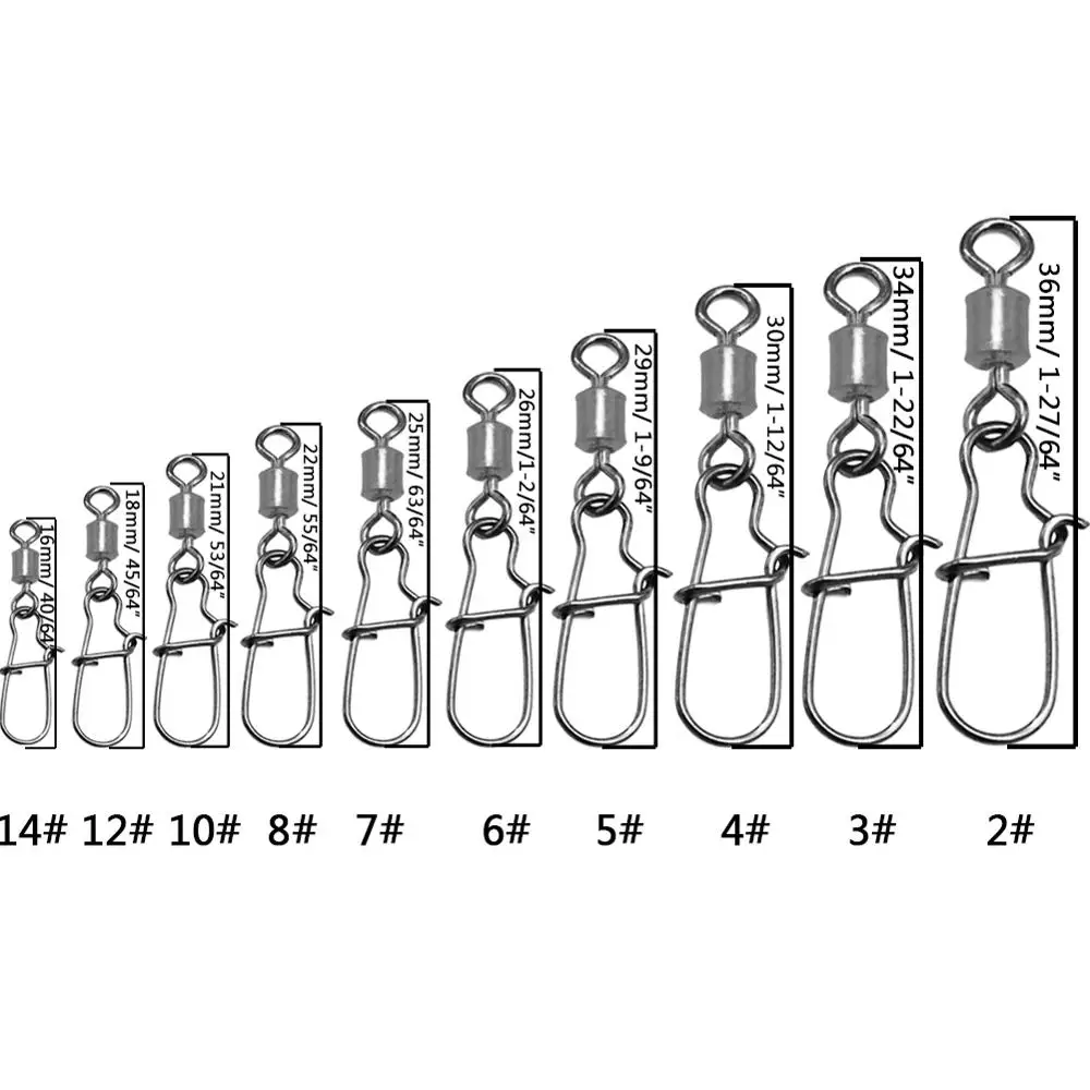 Broches de pesca de acero inoxidable, conector giratorio de pesca con broche, señuelo de anzuelo, accesorios de aparejos, 2 #4 #6 #-12 #14 #, 50/100 unids/lote por caja - imagen 3
