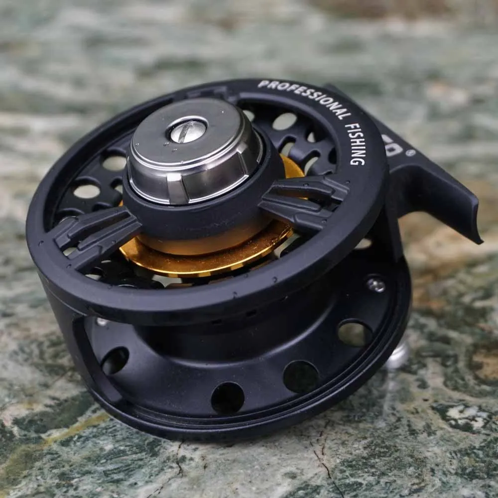 Carrete de pesca con mosca de intercambio de mano izquierda/derecha, carretes de pesca de fundición de aleación de aluminio, rueda de 75MM con pie alto, para peces - imagen 5