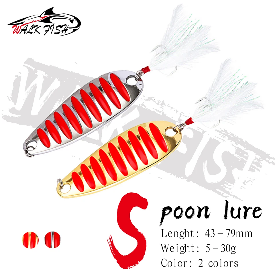 WALK FISH señuelo de cuchara de Pesca, Señuelos duros con pluma de metal, 5g, 7g, 10g, 15g, 20g, 30g