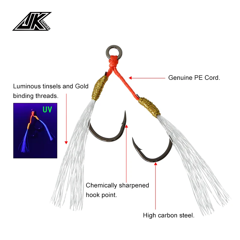Anzuelos de luz para agua salada JK MCD, 5 #6 #8 #10 #12 #, pequeños, dobles, individuales, para Orilla, Jigging asistido - imagen 4