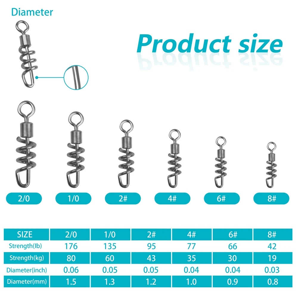 Sacacorchos giratorio de pesca, conector rápido de bloqueo rápido, broches giratorios de seguridad 200-8 #, aparejo de señuelo, 2/0 Uds. - imagen 2