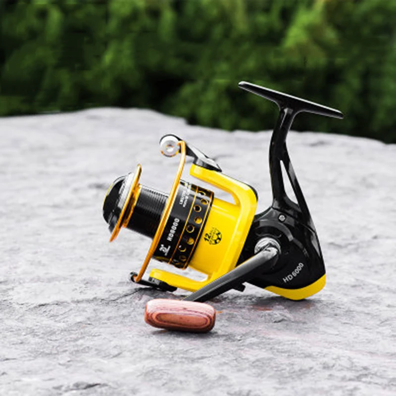 Carrete de pesca de 8kg, bobina metálica de gran arrastre, 5,2: 1, carrete giratorio de carpa amarillo - imagen 3