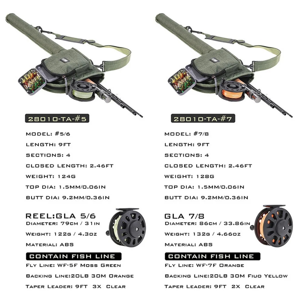 Juego de señuelos para caña de pescar con mosca, Set de bolsa de carrete de pesca con mosca de fibra de carbono de 9 pies, 2,74 m, 4/5, 5/6, 6/7, 7/8 - imagen 3