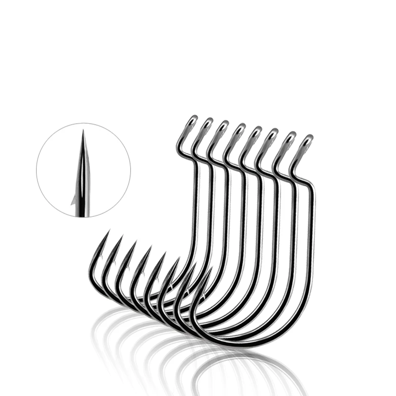 Anzuelo de gusano suave de 50 piezas, cebo de pesca de acero de alto carbono, anzuelo ancho - imagen 2