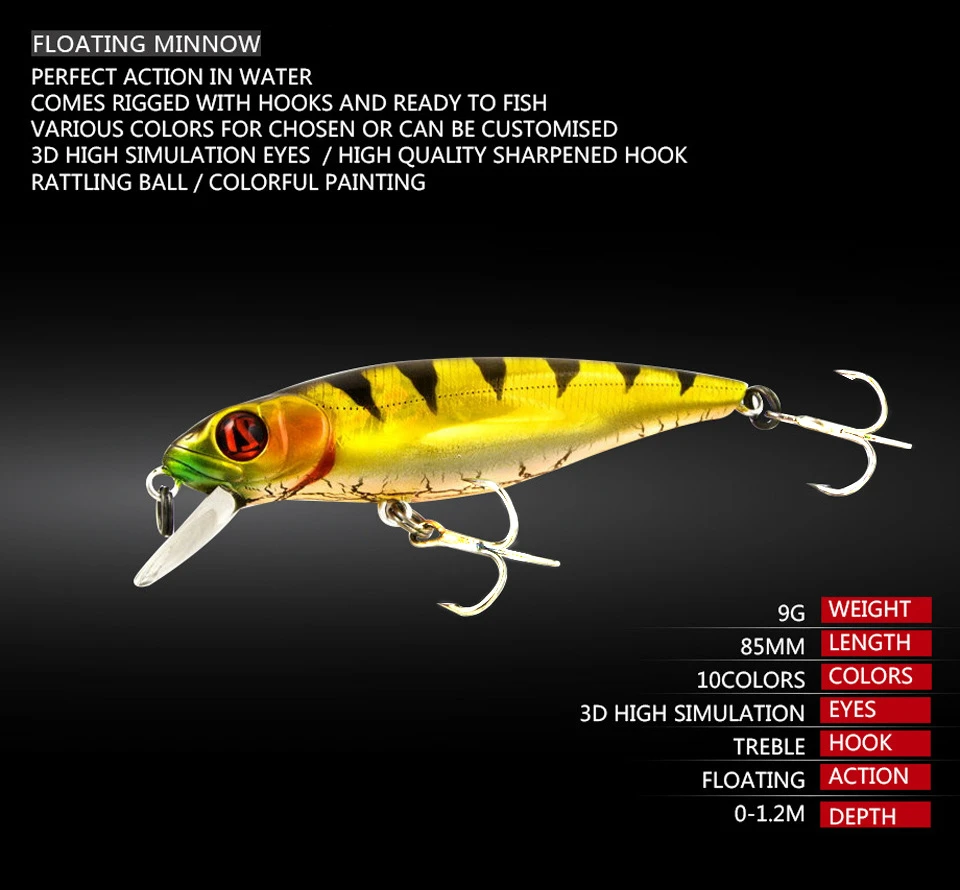 Señuelo de Pesca de pececillos, cebo Artificial duro de 8,5 cm, 9g, Wobbler, Jerkbait, Crankbait, aparejos de Pesca de agua salada, 1 unidad - imagen 2