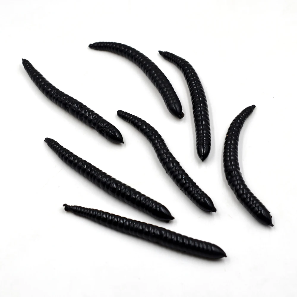 MNFT-24 piezas de simulación de lombriz de tierra, gusanos de pesca de bronce negro, señuelos de gusanos de pesca artificiales, cebo blando de 8cm, aparejos de pesca - imagen 5