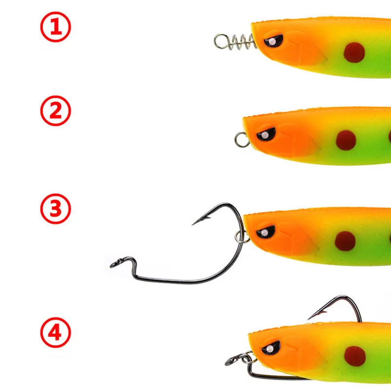 50 o 100 unids/lote Pin de bloqueo de resorte gancho de manivela conector de Pesca giratorios de acero inoxidable y cebo suave a presión accesorios de Pesca - imagen 5