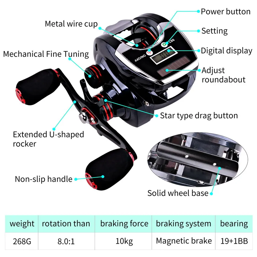 Carrete de pesca electrónico con pantalla Digital, herramienta de alta velocidad, relación 2021: 1, contador de línea de perfil bajo, Baitcasting, novedad de 8,0 - imagen 2