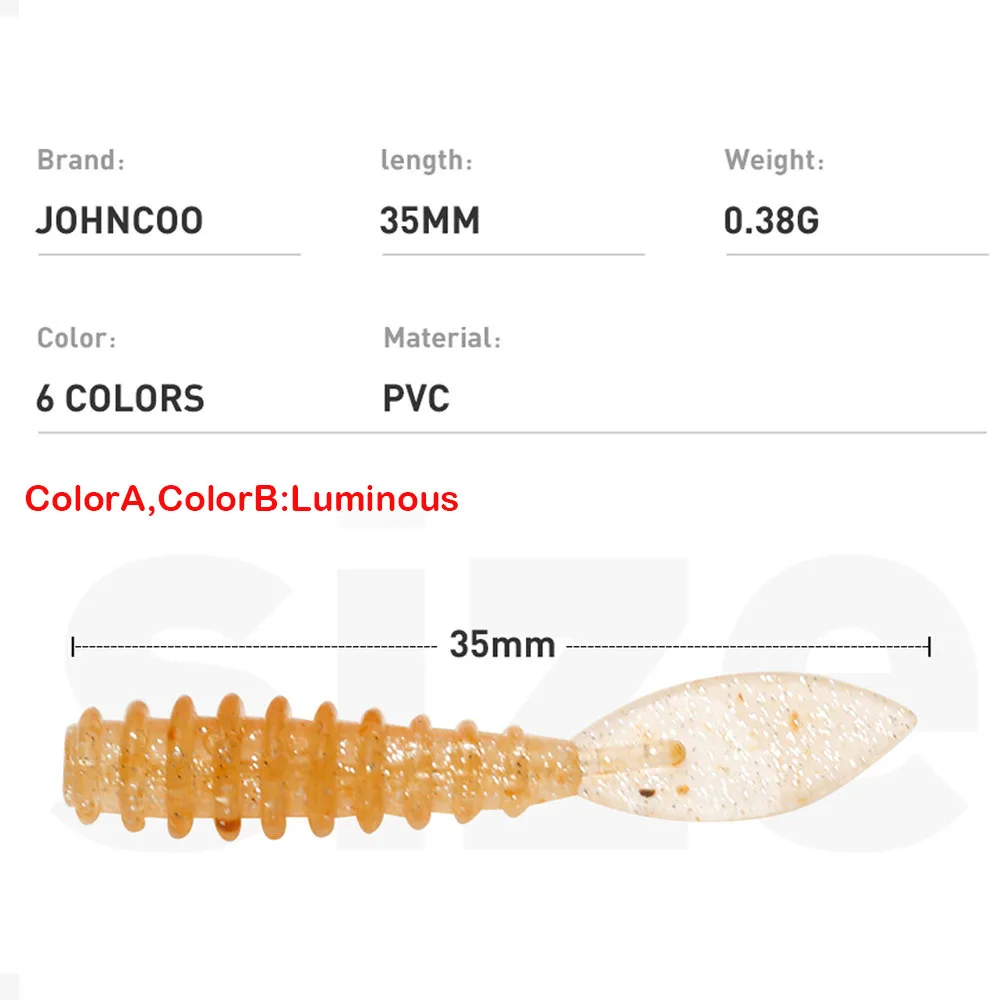 JOHNCOO-señuelo blando AJING, 35mm, 0,38g, cebo de cabeza de plantilla, Swimbait, gusano blando, pez Roca del océano, 50 unids/lote por caja - imagen 2
