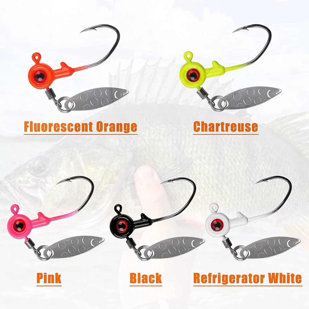 Anzuelo de cabeza de plantilla de manivela, cebo de pesca con cuchara de sauce, cebo de hoja giratoria para lubina, trucha, 1/16oz, 1/8oz, 3/16oz, 25 unids/lote por caja - imagen 4